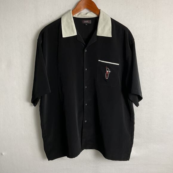 Phillipe Marcel Mens Collared Bowling Shirt Black and White Embroidered XL - Picture 3 of 9